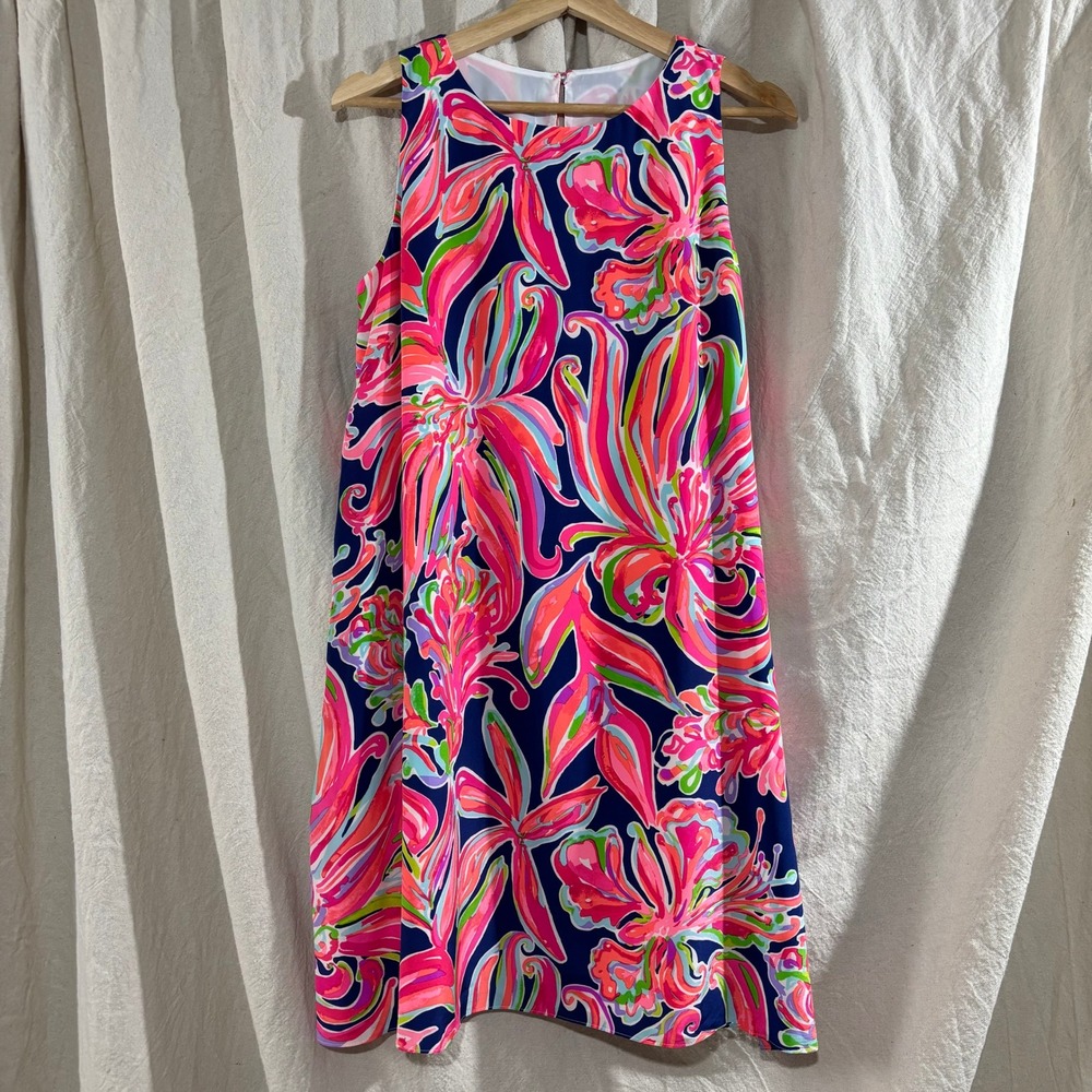 Lilly Pulitzer Silk Jackie‎ Shift Dress Floral Pink Navy Blue Summer Mini